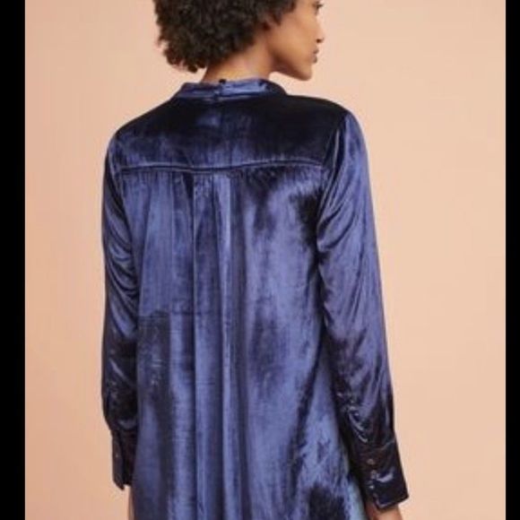 Mauve blue Tie Neck Button Down Hi Lo Tunic 4 - Picture 3 of 4